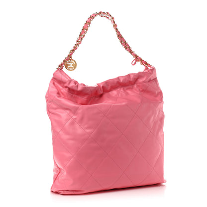 Chanel Shiny Calfskin Quilted Large Chanel 22 Coral Pink 4 of 13