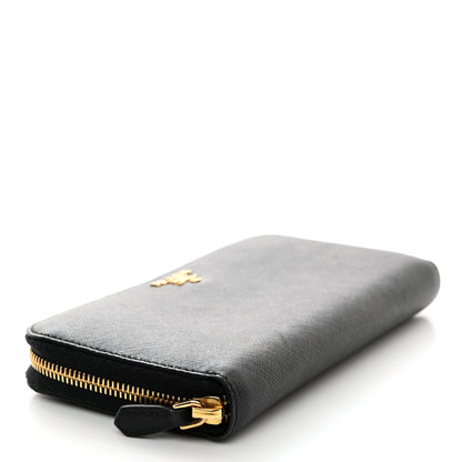 Prada Saffiano Metal Zip Around Wallet Black 4 of 8