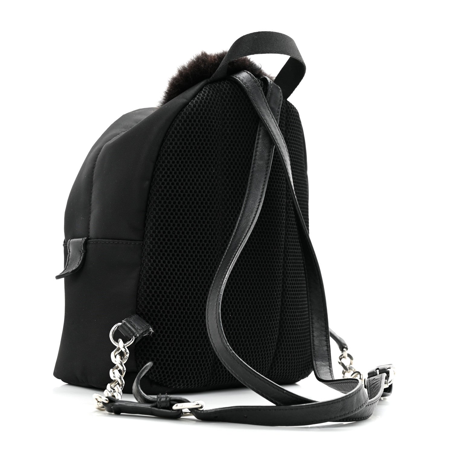 Fendi Nylon Vitello Dolce Goat Fox Fur Crocodile Monster Eyes Mini Backpack Black Sunflower 2 of 11