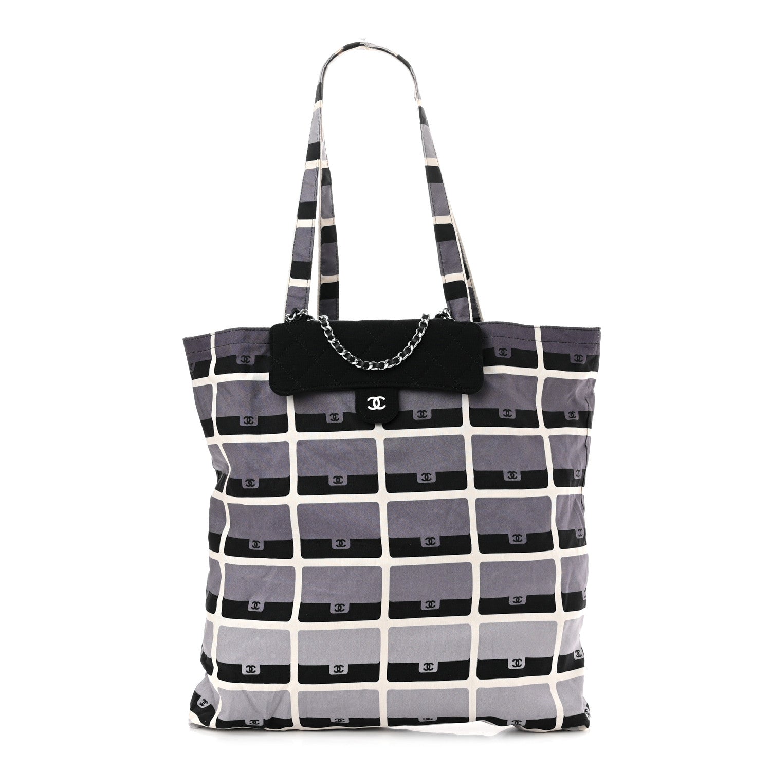 Chanel Jersey Fabric Quilted Foldable Tote With Chain Black Multicolor 1 of 18
