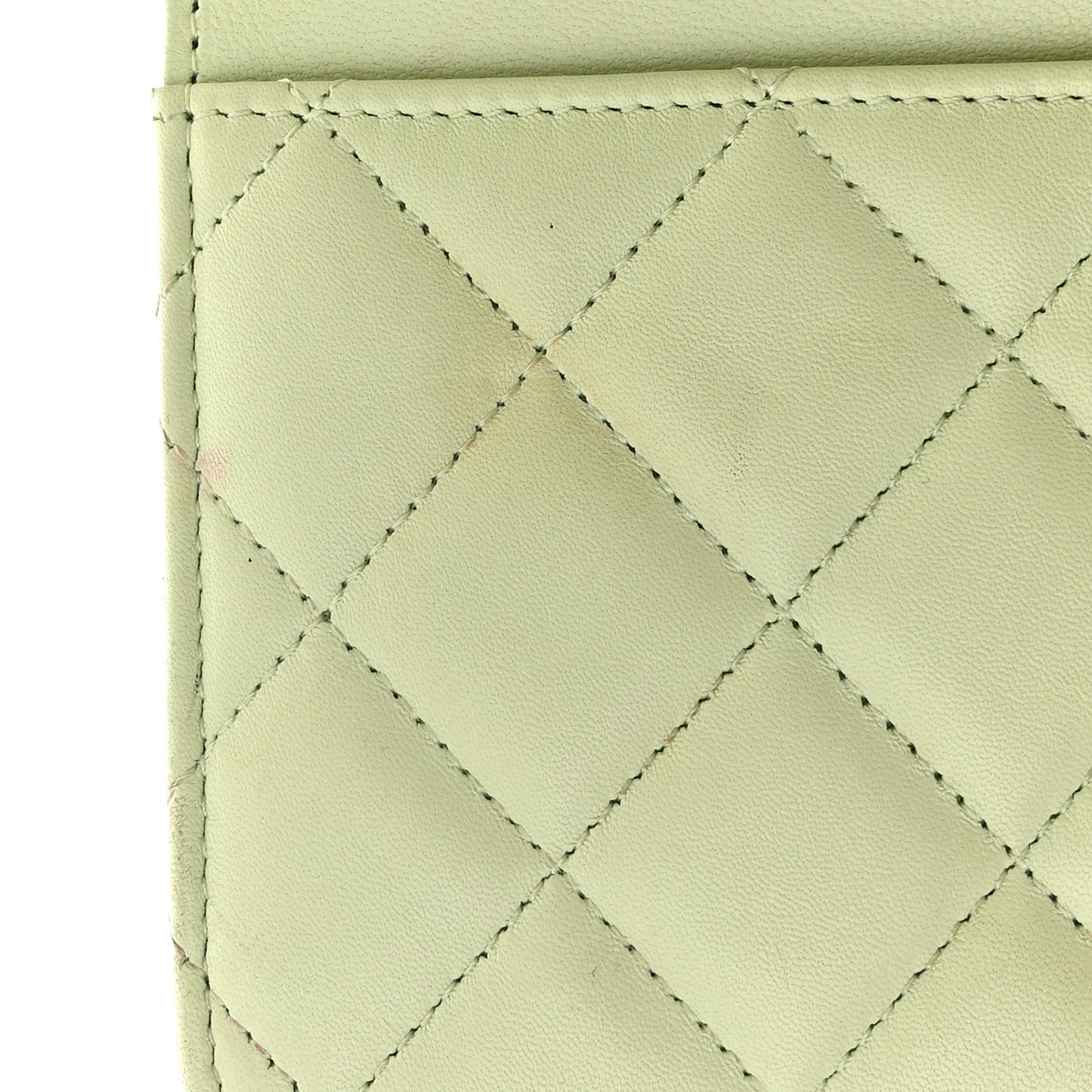 Lambskin Quilted CC Pearl Crush Wallet on Chain WOC Light Green
