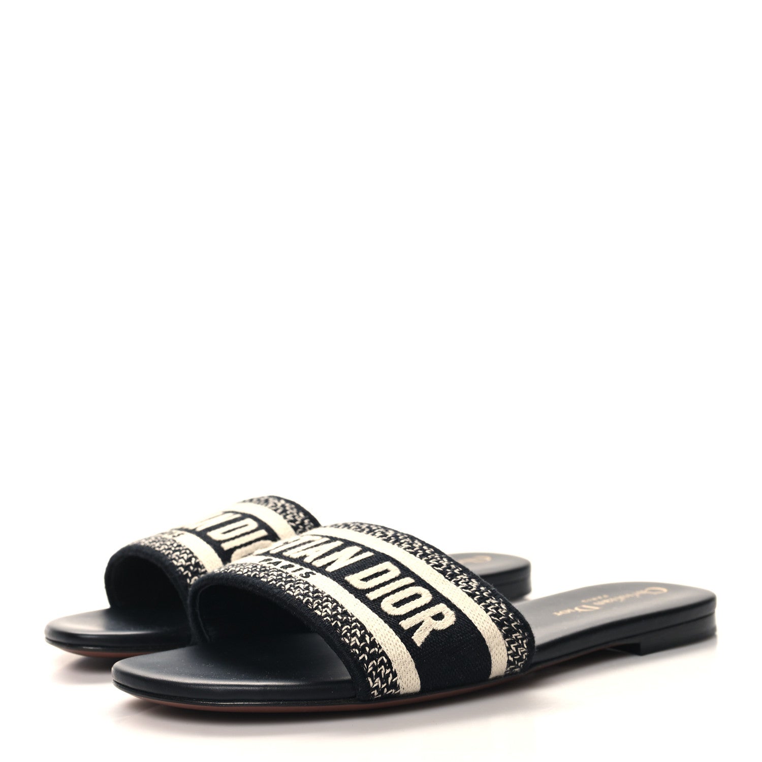 Christian Dior Canvas Embroidered Dway Mules Slide Sandals 37 Deep Blue 3 of 8