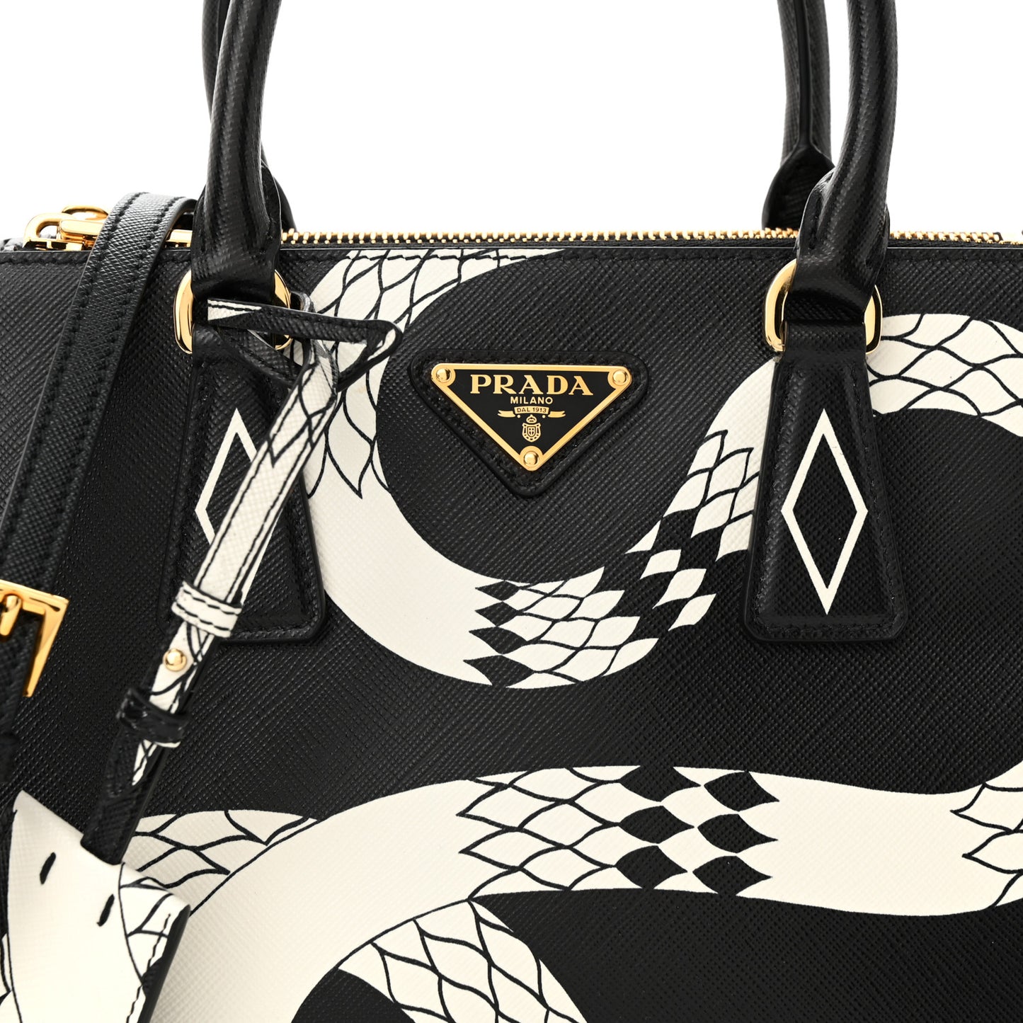 Saffiano Sanke Print Mini Galleria Double Zip Tote Black White