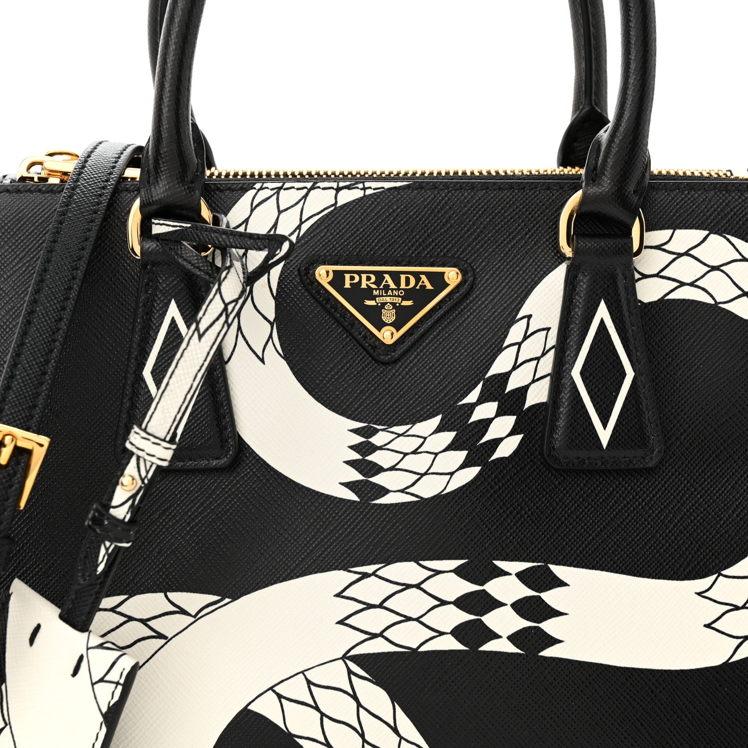 Prada Saffiano Sanke Print Mini Galleria Double Zip Tote Black White 7 of 10