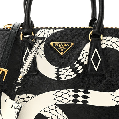 Prada Saffiano Sanke Print Mini Galleria Double Zip Tote Black White 7 of 10