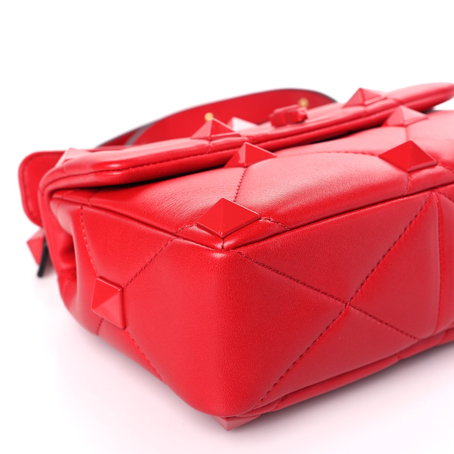Valentino Garavani Nappa Enamel Monochrome Medium Roman Stud Shoulder Bag Rouge Pur 7 of 8