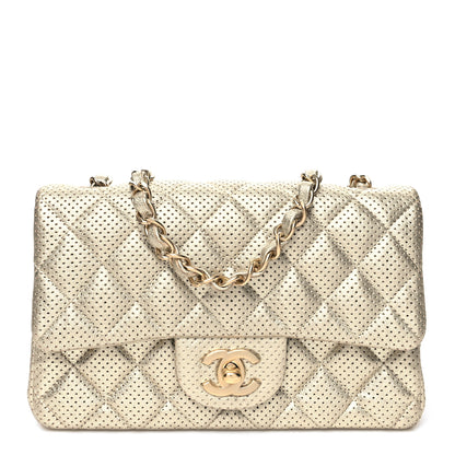 Chanel Metallic Lambskin Perforated Mini Rectangular Flap Light Gold 1 of 10