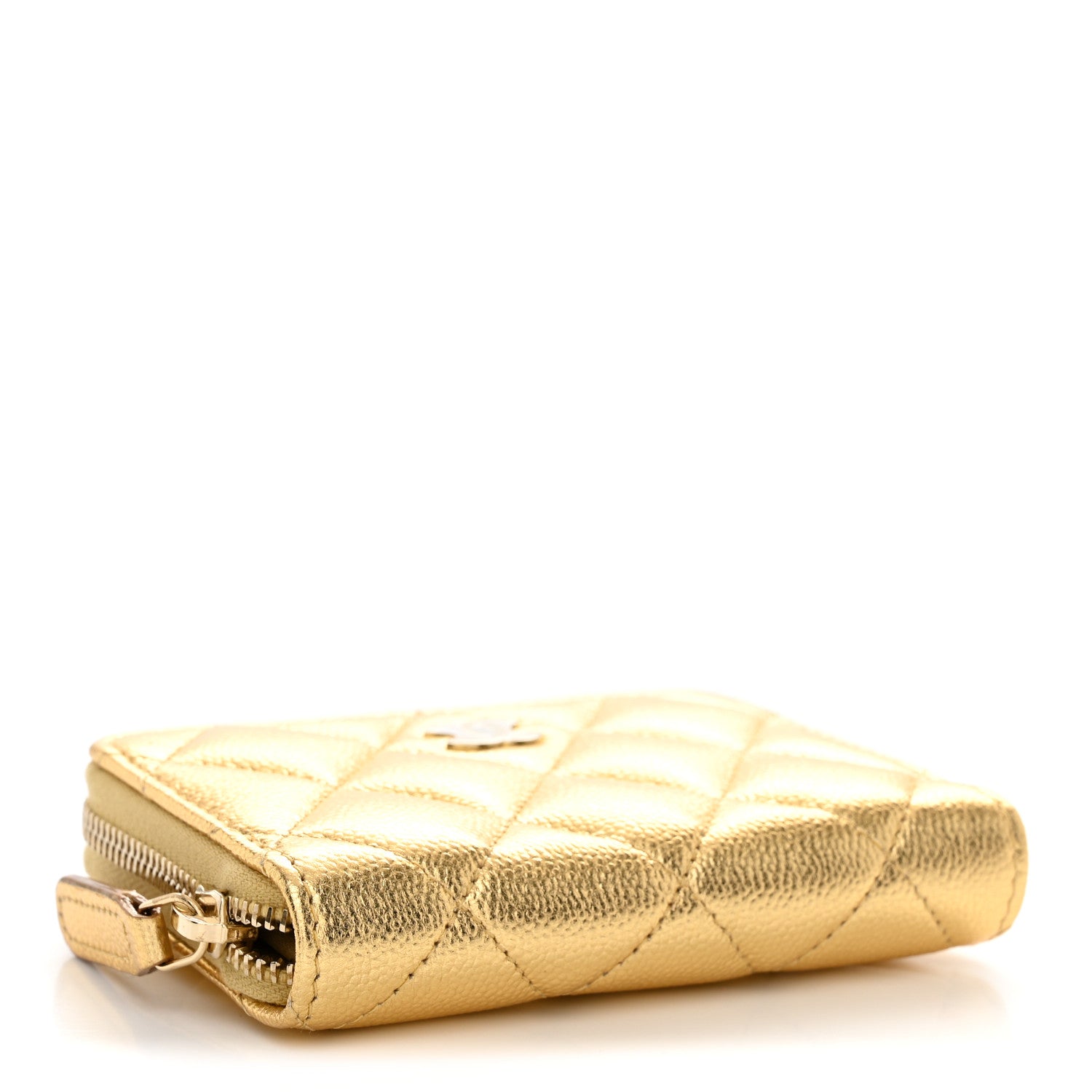 Chanel Metallic Caviar Quilted Zip Around Coin Purse Wallet  Gold 4 of 8
