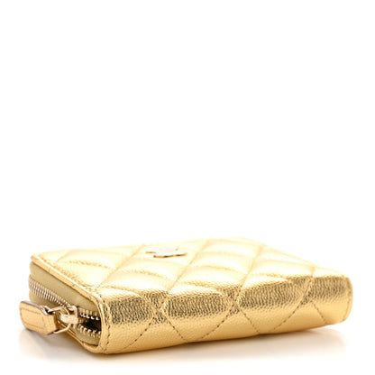 Chanel Metallic Caviar Quilted Zip Around Coin Purse Wallet  Gold 4 of 8