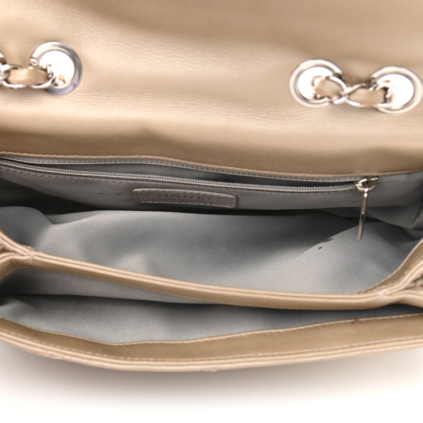 Metallic Lambskin Stitched Mini Flap Beige