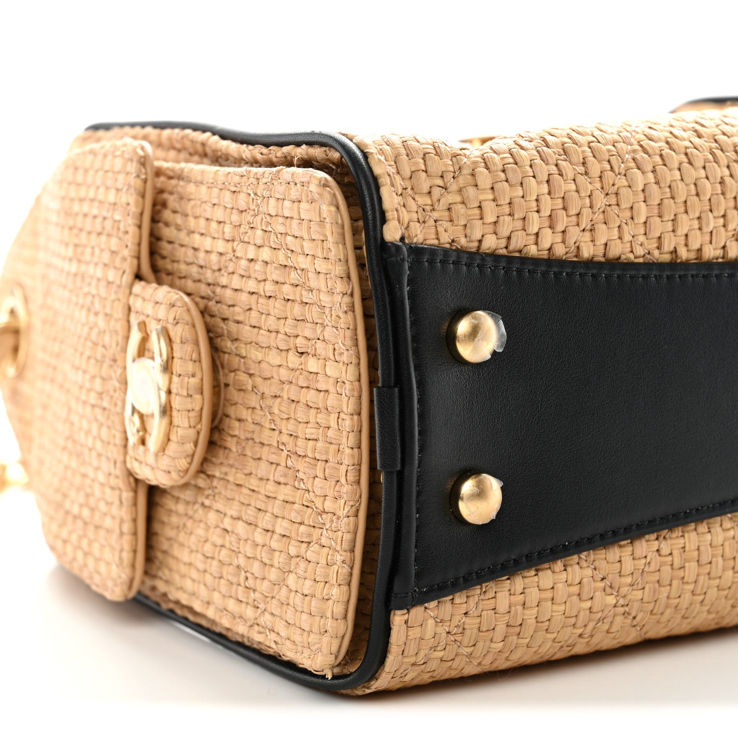 Chanel Braided Raffia Calfskin Quilted Mini Chanel 25 Handbag Beige Black 9 of 10