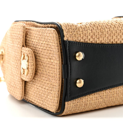Chanel Braided Raffia Calfskin Quilted Mini Chanel 25 Handbag Beige Black 9 of 10