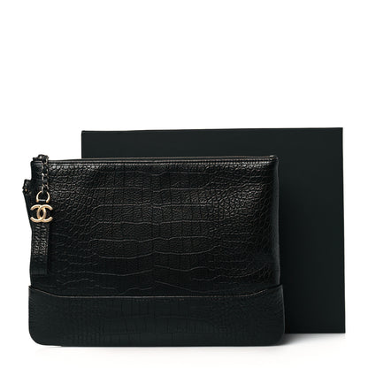 Chanel Calfskin Crocodile Embossed Quilted Medium Gabrielle Cosmetic Case Black 11 of 11