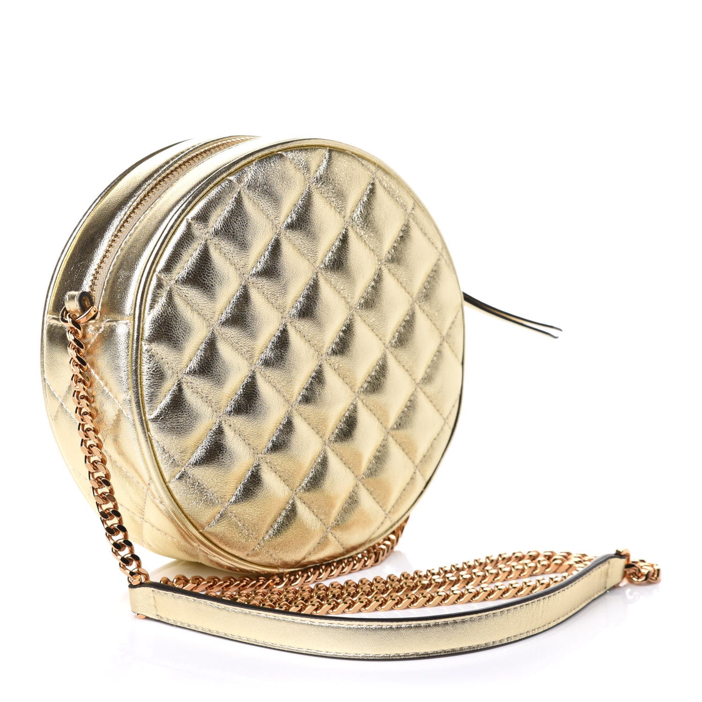 Metallic Nappa Quilted La Medusa Round Camera Bag Gold