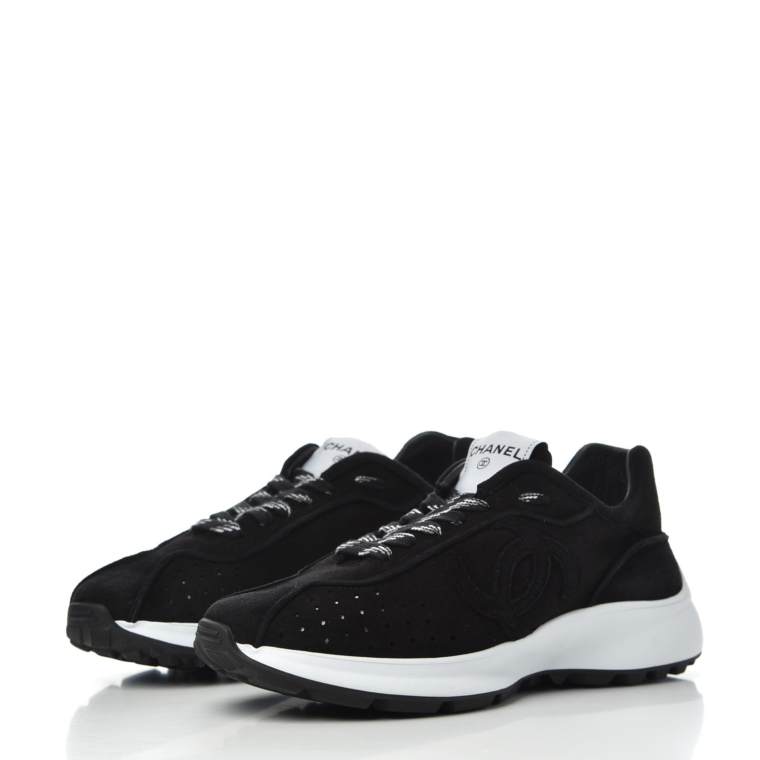 Chanel Suede Goatskin CC Sneakers 39.5 Black 3 of 9