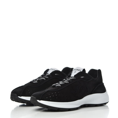 Chanel Suede Goatskin CC Sneakers 39.5 Black 3 of 9