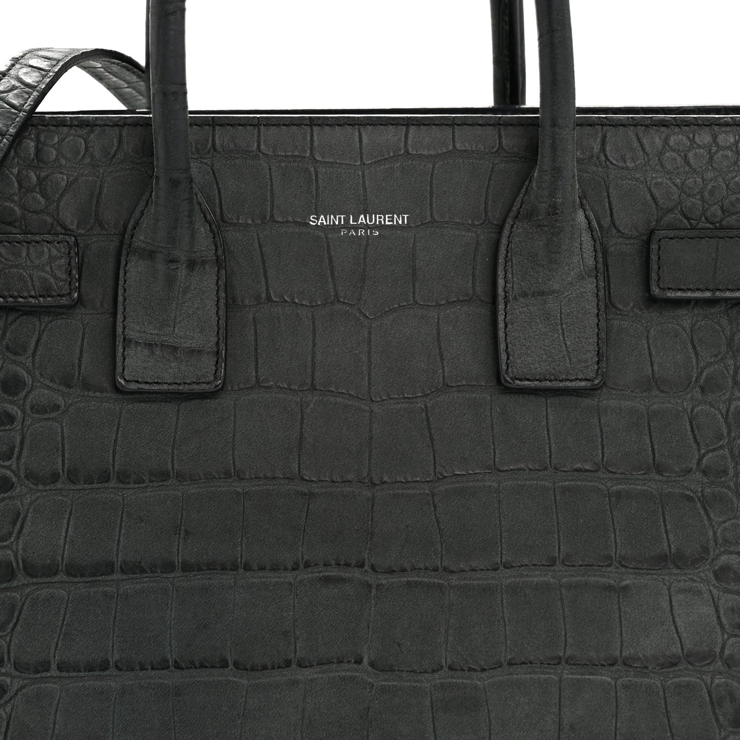 Calfskin Crocodile Embossed Baby Sac de Jour Dusty Black