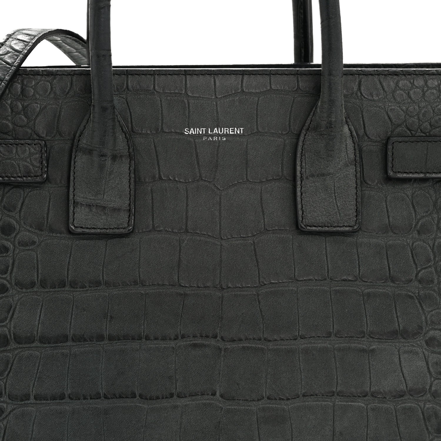 Saint Laurent Calfskin Crocodile Embossed Baby Sac de Jour Dusty Black 8 of 12