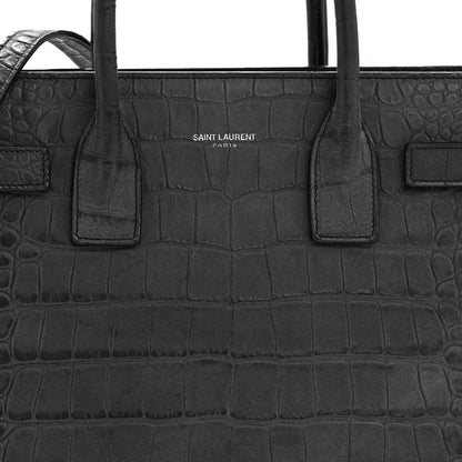 Saint Laurent Calfskin Crocodile Embossed Baby Sac de Jour Dusty Black 8 of 12