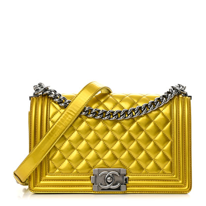 Chanel Metallic Patent Calfskin Quilted Medium Boy Flap Gold 1 of 16