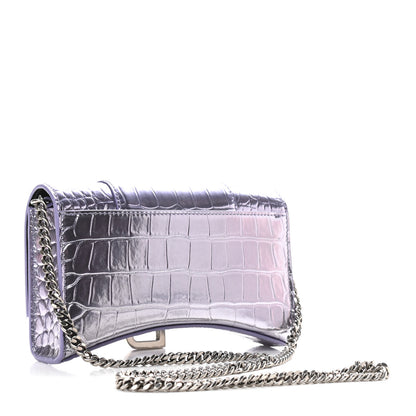Balenciaga Shiny Metallic Calfskin Crocodile Embossed Hourglass Chain Bag Lilac 2 of 9