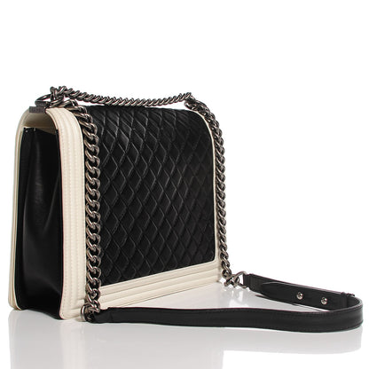Chanel Lambskin Quilted Large Boy Flap Black White 3 of 8