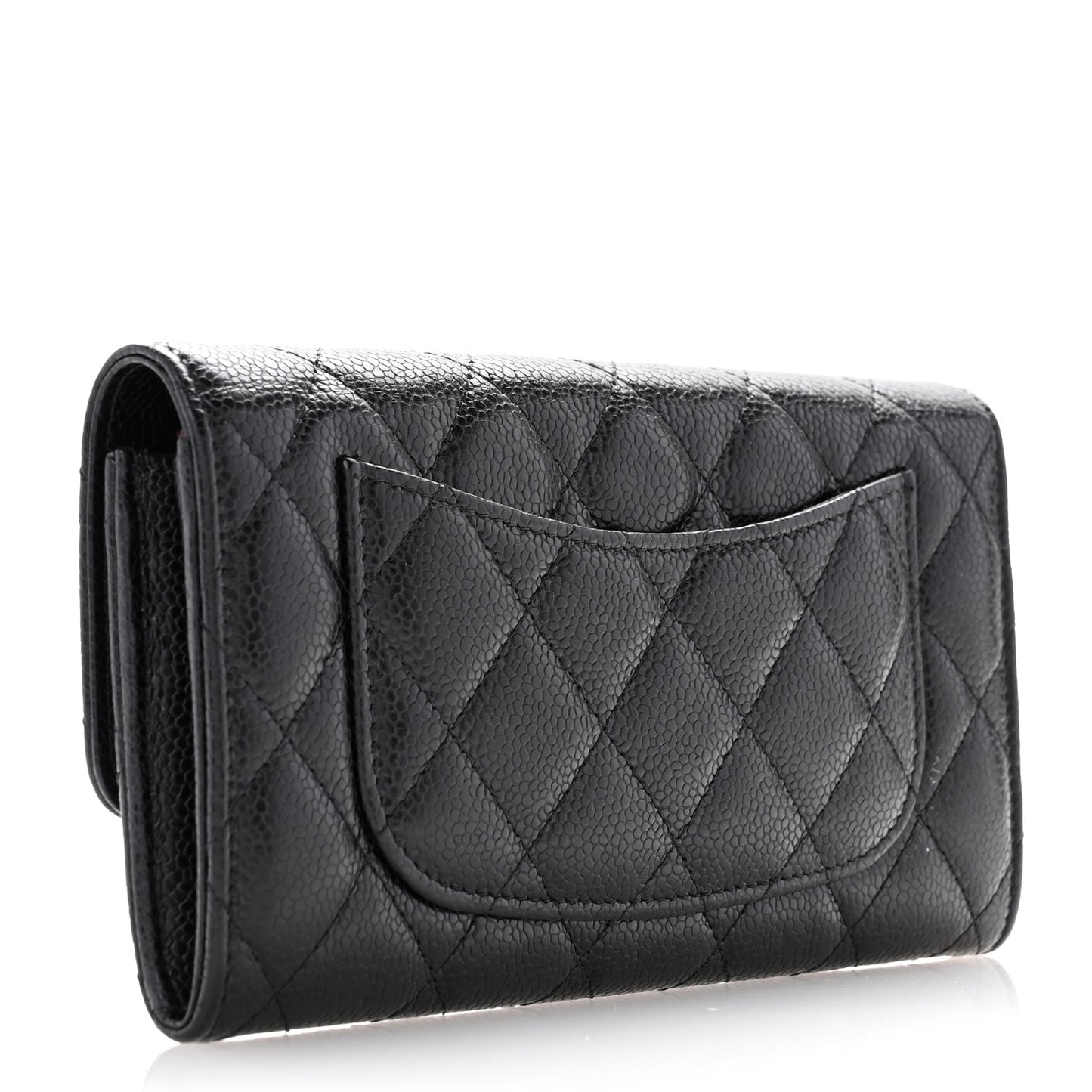 Caviar Quilted Large Gusset Flap Wallet Black