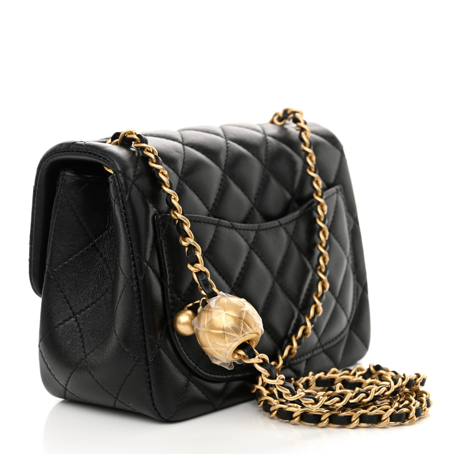 Lambskin Quilted Mini Pearl Crush Flap Black