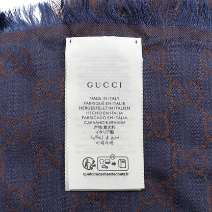 Gucci Wool Silk Monogram GGWeb Fringe Shawl Taupe Sky Blue 3 of 4