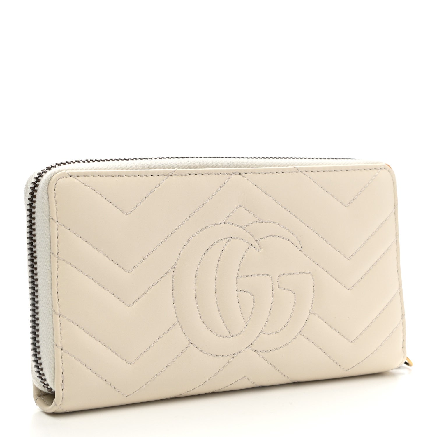 Gucci Calfskin Matelasse GG Marmont Zip Around Wallet White 3 of 10