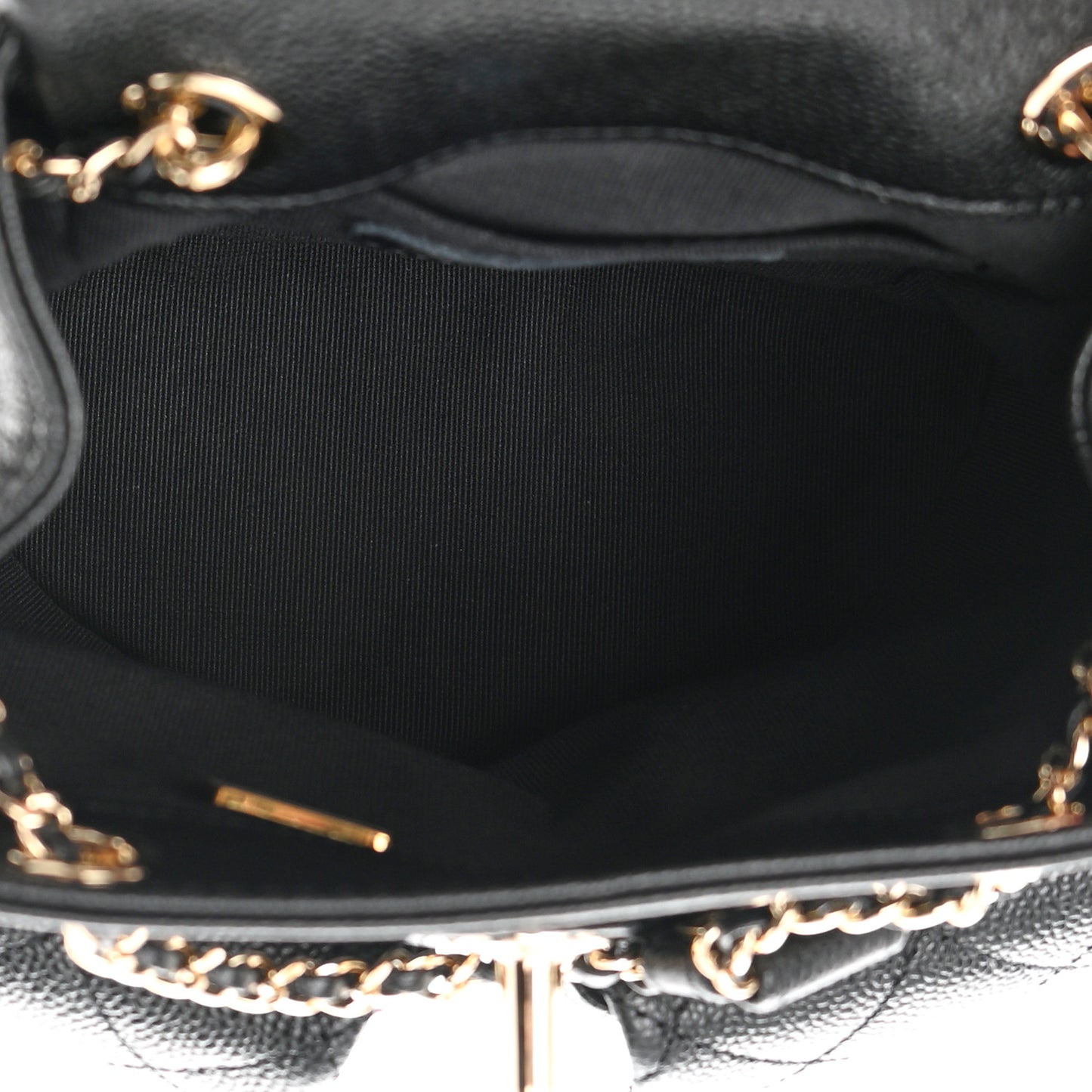 Shiny Caviar Quilted Small Duma Pockets Drawstring Backpack Black