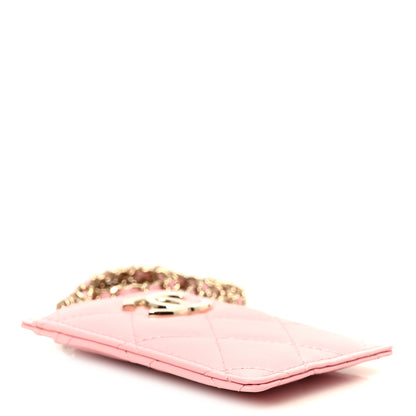 Chanel Lambskin Quilted Enamel Chanel Card Holder On Chain Light Pink 4 of 10