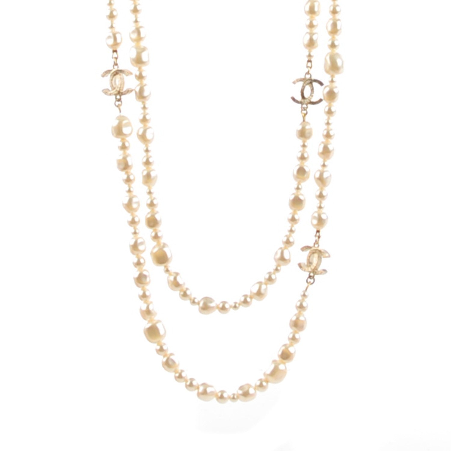 Chanel Irregular Pearl CC Long Necklace Light Gold 1 of 6