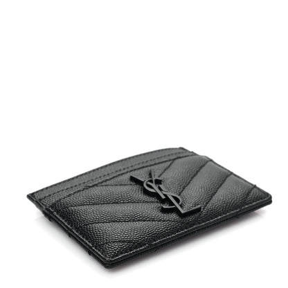 Saint Laurent Grain De Poudre Matelasse Chevron Monochrome Monogram Credit Card Case Black 4 of 8