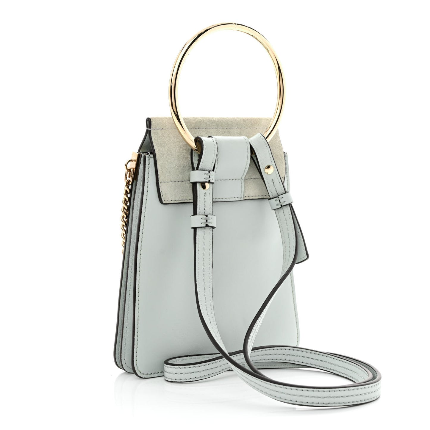 Suede Calfskin Mini Faye Bracelet Bag Airy Grey