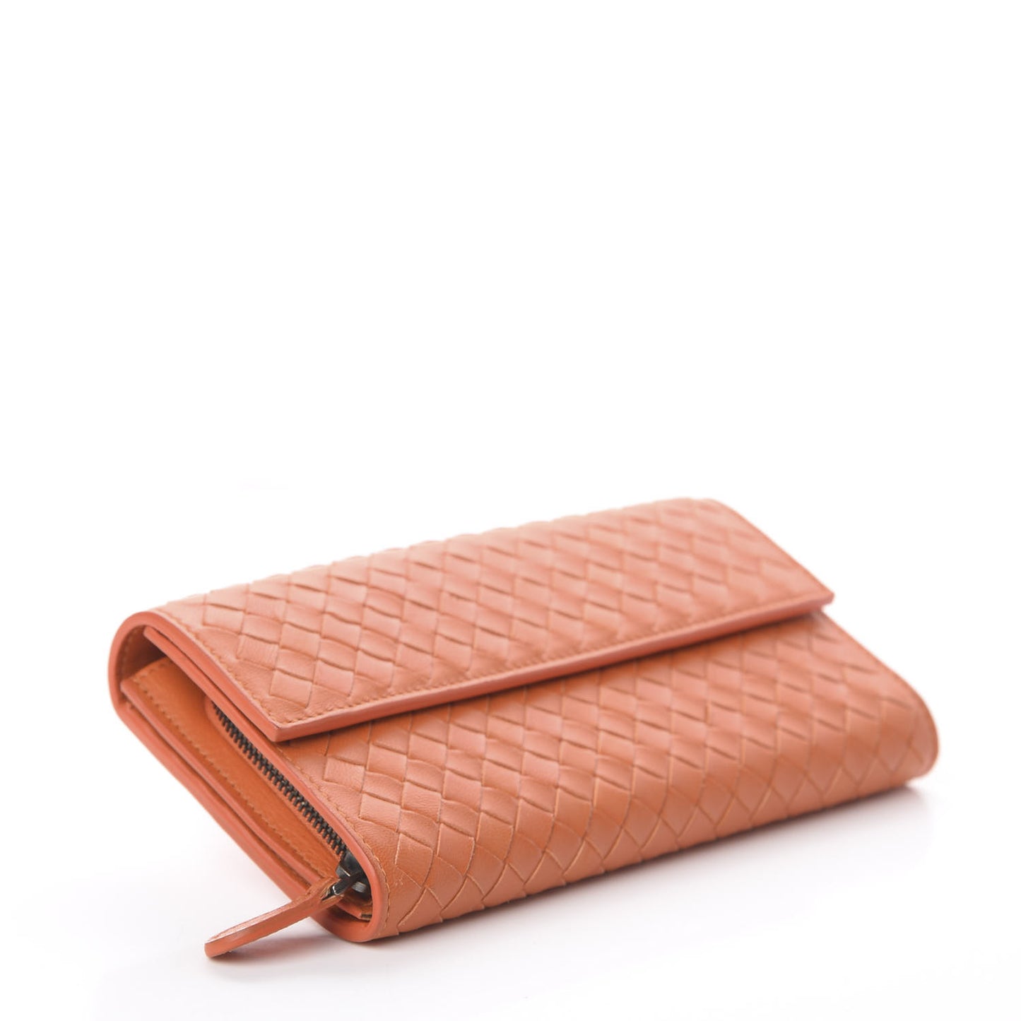 Nappa Intrecciato Continental Flap Wallet Tangerine