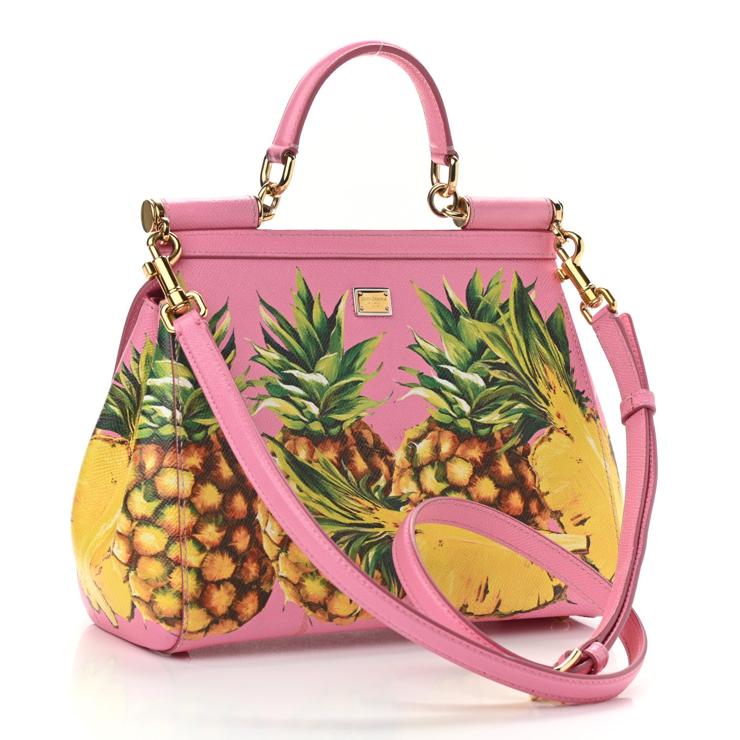 Dolce & Gabbana Dauphine Pineapple Print Medium Miss Sicily Satchel Rosa 2 of 13