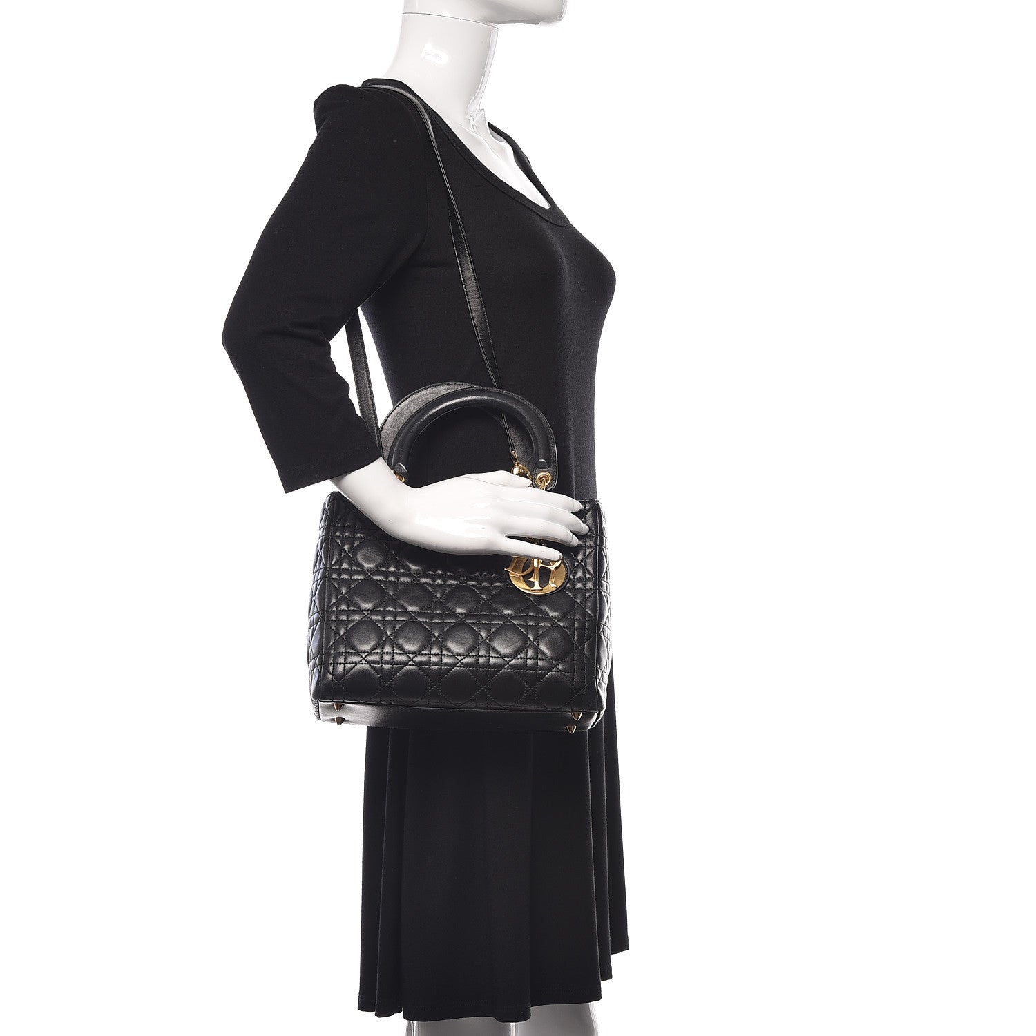 Christian Dior Lambskin Cannage Medium Lady Dior Black 2 of 10