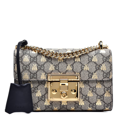 Gucci GG Supreme Monogram Bees Small Padlock Shoulder Bag Black 1 of 11