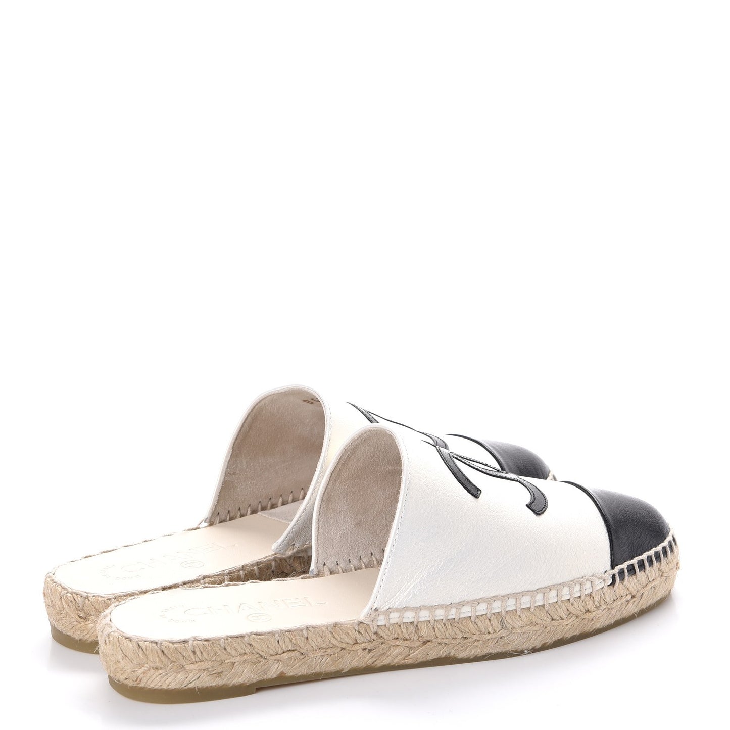 Iridescent Goatskin CC Espadrille Mules 37 Ivory Black