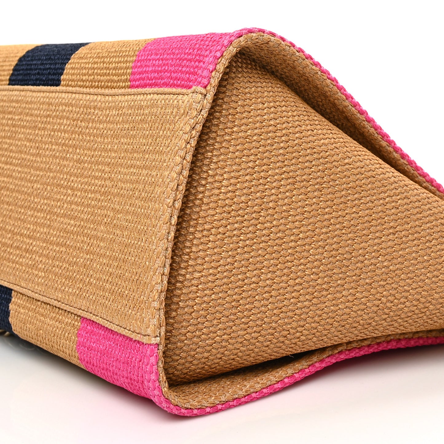 Straw Raffia Calfskin Striped Medium Deauville Tote Dark Beige Fuchsia Navy Blue