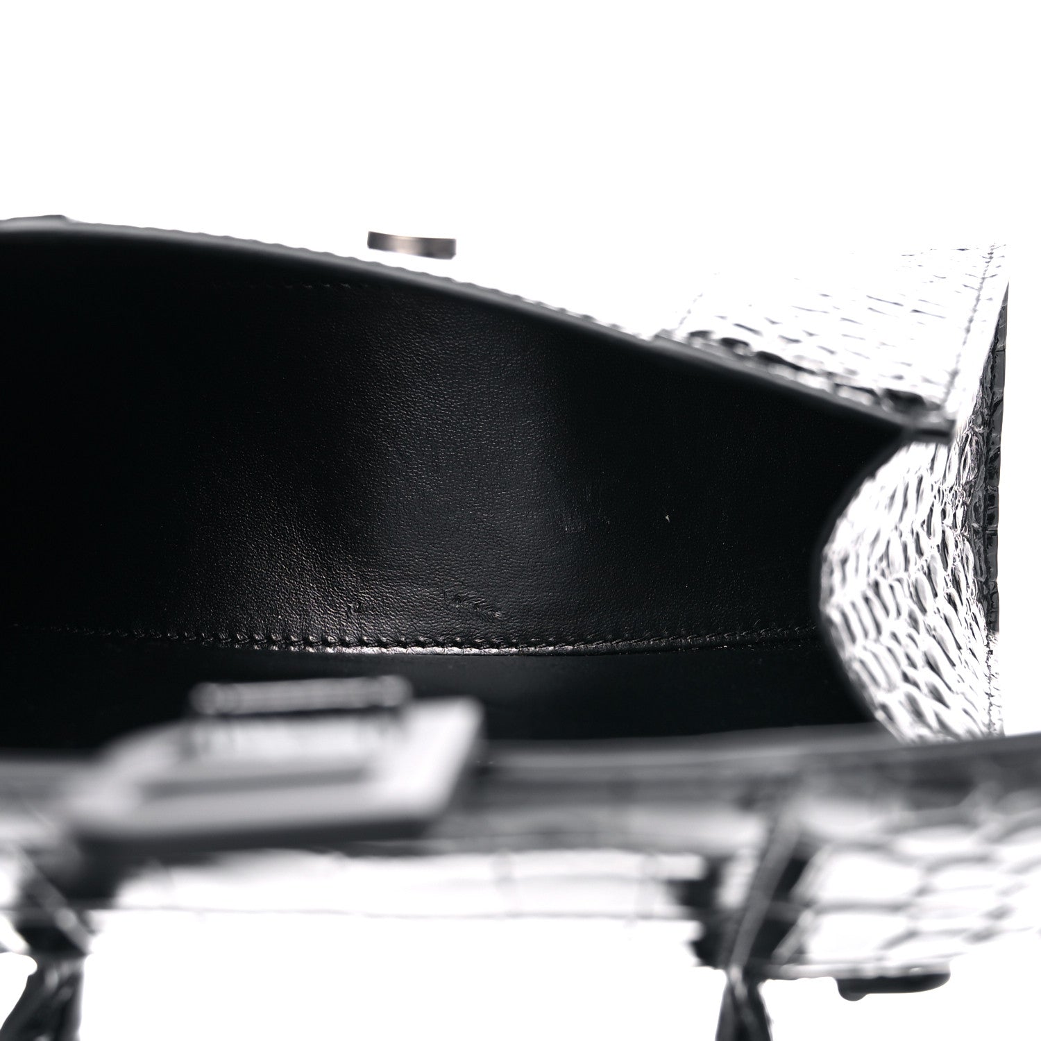 Balenciaga Shiny Calfskin Monochrome Crocodile Embossed Hourglass Top Handle Bag XS Black 5 of 15