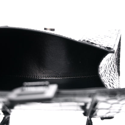 Balenciaga Shiny Calfskin Monochrome Crocodile Embossed Hourglass Top Handle Bag XS Black 5 of 15