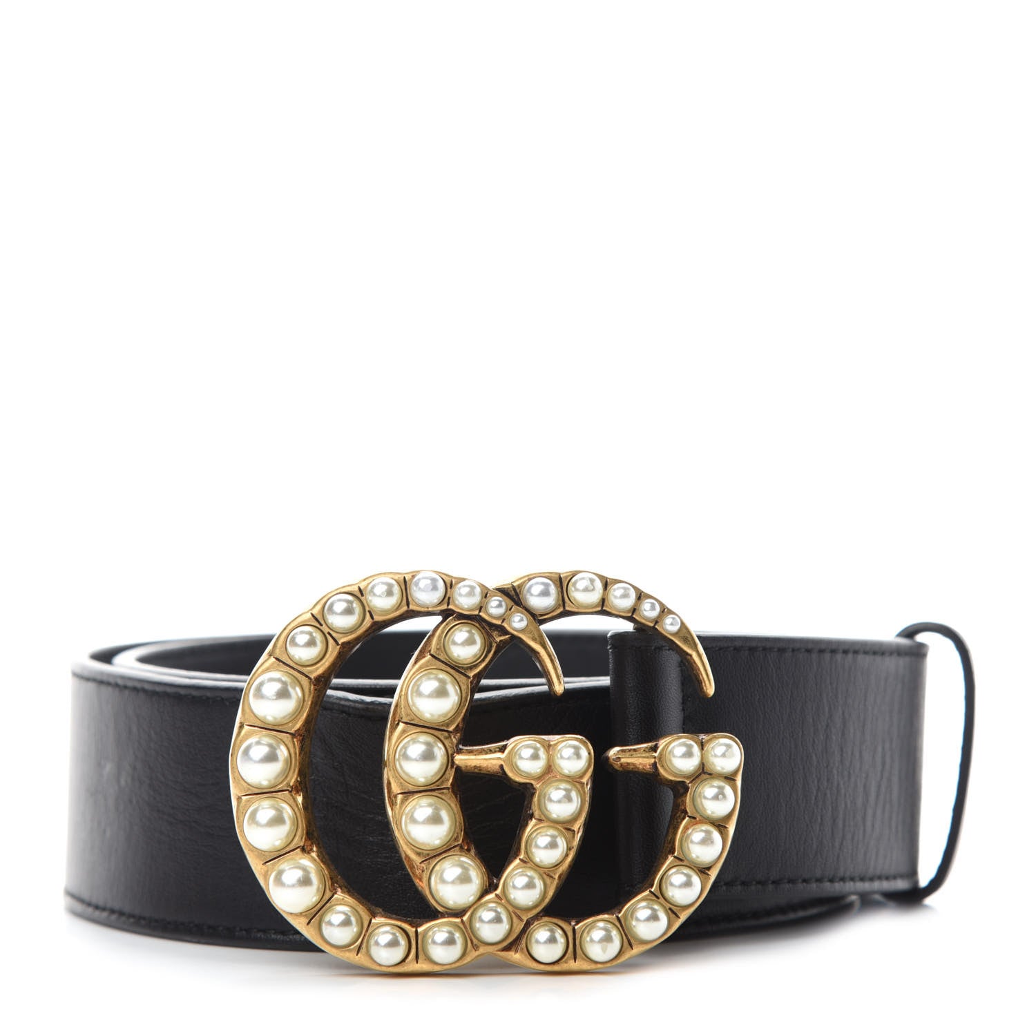 Gucci Moon Calfskin Pearl Double G 40mm Belt 85 34 Black Cream 1 of 5