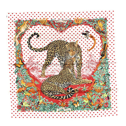Hermes Silk Jungle Love Scarf 90 White Rouge Vert 1 of 3