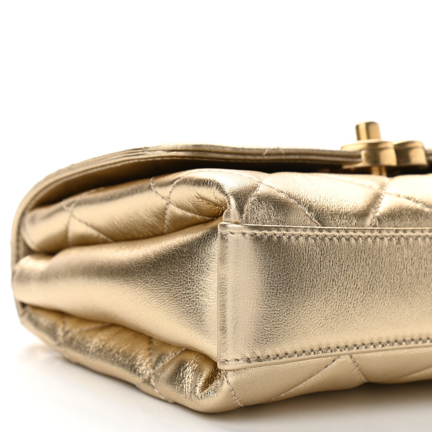 Chanel Metallic Lambskin Quilted Mini CC Crystal Logo Chain Flap Gold 9 of 11