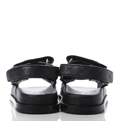 Chanel Grained Calfskin Velcro Dad Sandals 38 Black 6 of 10