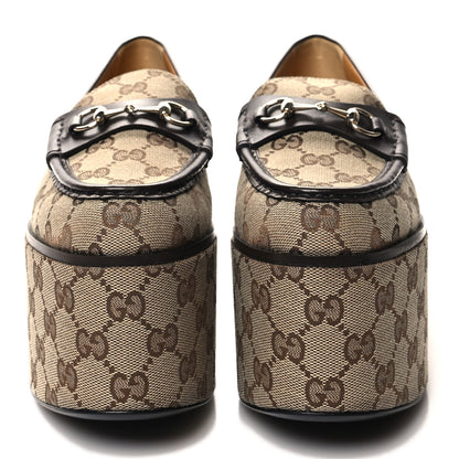 Gucci Canvas GG Monogram Horsebit Calfskin Womens Horsebit Platform Loafers 40 Beige Ebony 2 of 9