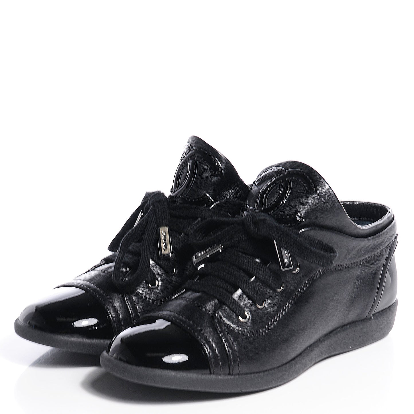Lambskin Patent Cap Toe CC Sneakers 35 Black