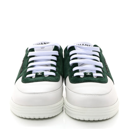 Chanel Calfskin Suede Calfskin Logo Womens Sneakers 37.5 White Dark Green 2 of 10